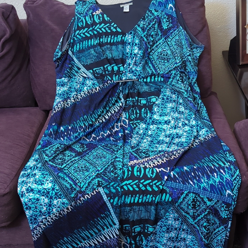 Catherines Navy and Teal Maxi Dress